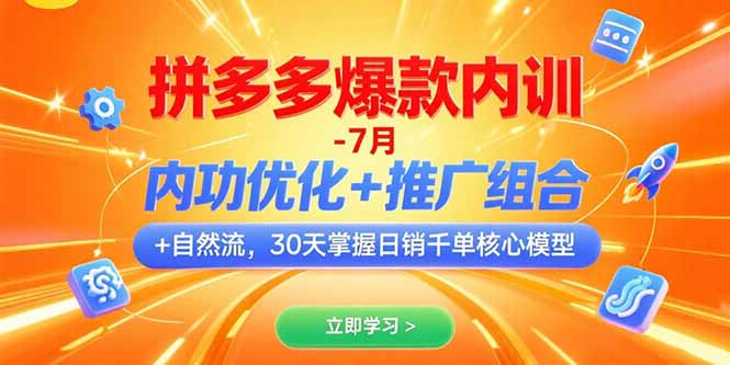 拼多多爆款内训-7月 内功优化+推广组合+自然流 30天掌握日销千单核心模型-800资源网