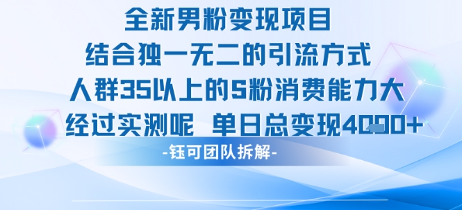 全新男粉变现项目引流人群35以上的男粉消费能力大 经过实测单日变现1k+-800资源网