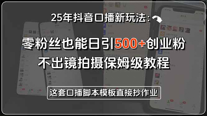 25年抖音口播新玩法：零粉丝也能日引500+创业粉，不出镜拍摄保姆级教程…-800资源网