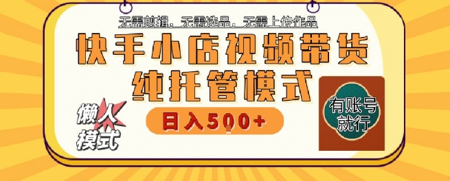 快手小店托管代运营，无需剪辑，无需选品，无需上传作品，全程无需操作，轻松月入5k+-800资源网