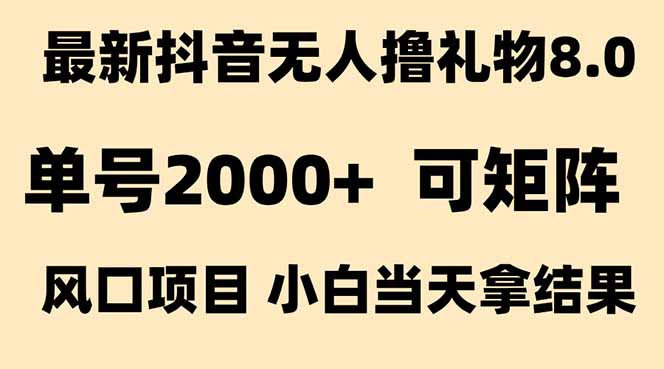 抖音无人撸礼物8.0玩法 全新风口   见效果快  全无人  单号当天产出2000+-800资源网