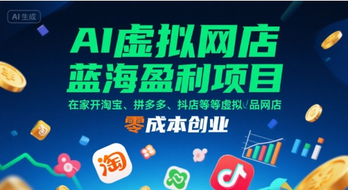 AI虚拟网店蓝海盈利项目，在家开淘宝、拼多多、抖店等虚拟品网店，零成本创业-800资源网
