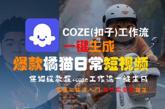 COZE(扣子)工作流一键生成爆款橘猫日常短视频，保姆级教程，零基础快速入门-800资源网