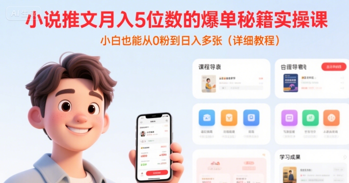 小说推文月入5位数的爆单秘籍实操课，，小白也能从0粉到日入多张(详细教程)-800资源网