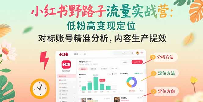 小红书野路子流量实战营：低粉高变现定位 对标账号精准分析 内容生产提效-800资源网