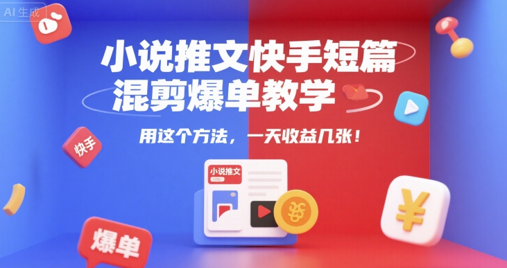 小说推文快手短篇混剪爆单教学，用这个方法，一天收益几张-800资源网