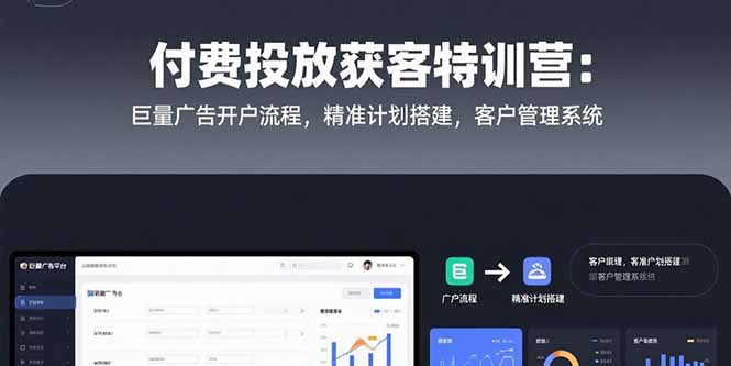 付费投放获客特训营：巨量广告开户流程，精准计划搭建，客户管理系统-800资源网