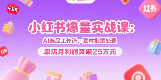 小红书爆量实战课：AI选品工作流，素材批量处理，单店月利润突破25万元-800资源网