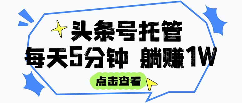 【头条号托管 】我提供视频和文章，你每天5分钟发布，月入3000-5000+，…-800资源网