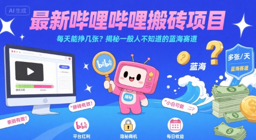 最新哔哩哔哩上B站搬砖项目，每天能挣几张？揭秘一般人不知道的蓝海赛道-800资源网