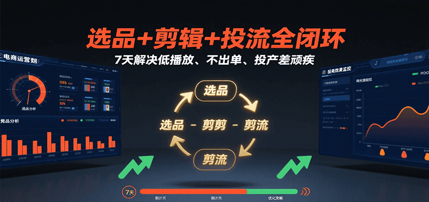 选品+剪辑+投流全闭环，7天解决低播放、不出单、投产差顽疾-800资源网
