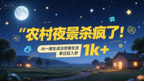 农村夜景杀疯了！AI一键生成治愈系慢生活，单日狂入1k+-800资源网
