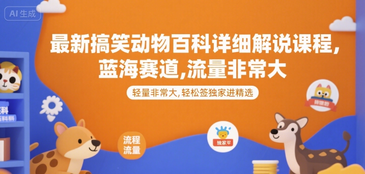 最新搞笑动物百科详细解说课程，蓝海赛道，流量非常大，轻松签独家进精选-800资源网