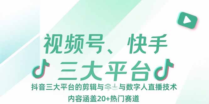 视频号、快手、抖音三大平台的剪辑与数字人直播技术，内容涵盖20+热门赛道-800资源网