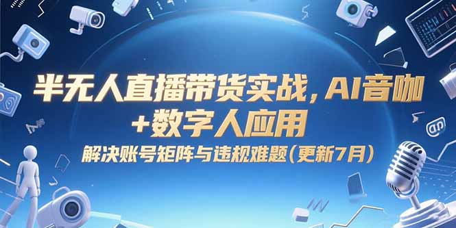 半无人直播带货实战，AI音咖+数字人应用 解决账号矩阵与违规难题(更新7月)-800资源网