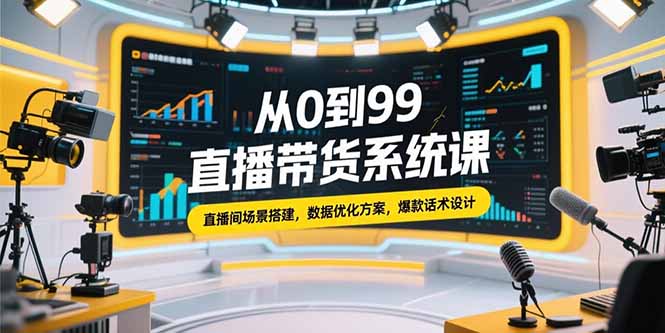 从0到99直播带货系统课，直播间场景搭建，数据优化方案，爆款话术设计-800资源网