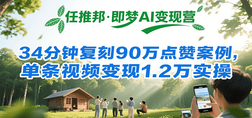 任推邦·即梦AI变现营，34分钟复刻90万点赞案例，单条视频变现1.2万实操-800资源网