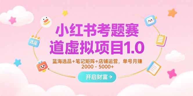 小红书考题赛道虚拟项目1.0，蓝海选品+笔记矩阵+店铺运营，单号月赚5000+-800资源网