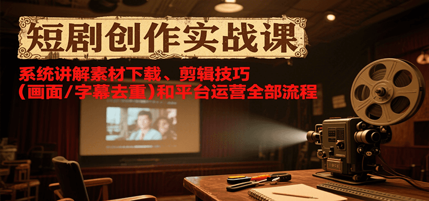 短剧创作实战课，系统讲解素材下载、剪辑技巧（画面/字幕去重）和平台运营全部流程-800资源网