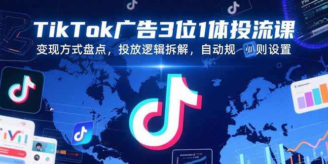 TikTok广告3位1体投流课，变现方式盘点，投放逻辑拆解，自动规则设置-800资源网