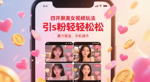 四开屏美女视频玩法，引s粉轻轻松松，暴力掘金，手机操作-800资源网
