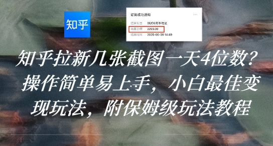知乎拉新几张截图一天4位数？操作简单易上手，小白最佳变现玩法，附保姆级玩法教程-800资源网