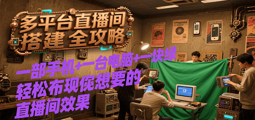 多平台直播间搭建全攻略，一部手机+一台电脑+一块绿布轻松实现你想要的直播间效果-800资源网