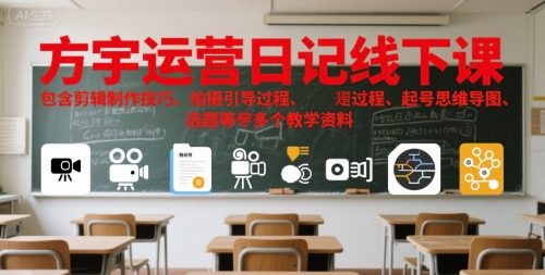 方宇运营日记线下课，包含剪辑制作技巧、拍摄引导过程、起号思维导图、选题等多个教学资料-800资源网