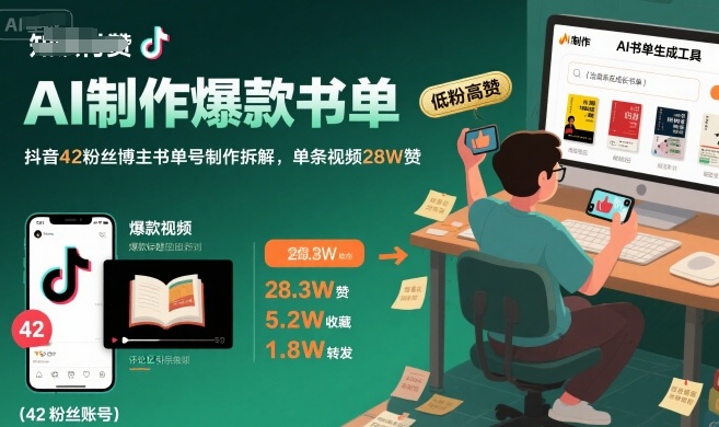 AI制作爆款书单，抖音42粉丝博主书单号制作拆解，单条视频28W赞-800资源网