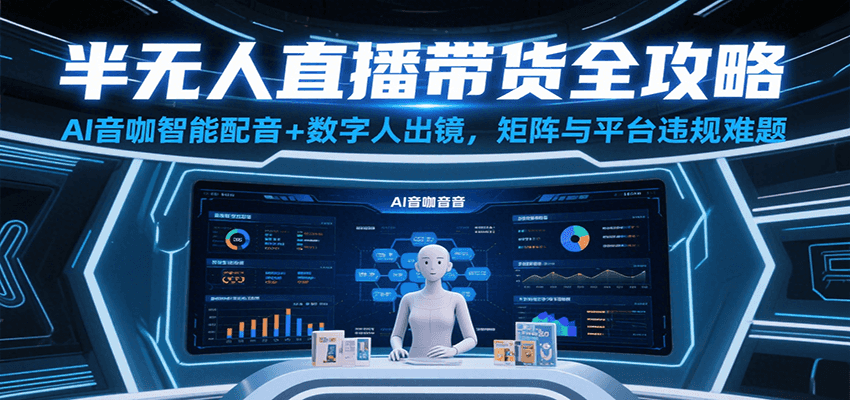 半无人直播带货全攻略：AI音咖智能配音+数字人出镜，解决账号矩阵与平台违规难题-800资源网