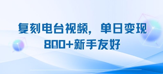 复刻电台视频，单日变现8张+新手友好，长期可做-800资源网