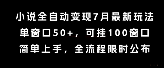 小说全自动变现7月玩法，单窗口50+，可挂100窗口，简单上手，全流程限时公布-800资源网