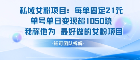 私域女粉项目：每单固定21块，单日变现超1k+，最好做的女粉项目-800资源网