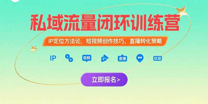 私域流量闭环训练营：IP定位方法论，短视频创作技巧，直播转化策略-800资源网