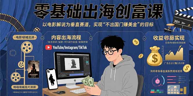 零基础出海创富课：以电影解说为垂直赛道，实现不出国门赚美金的目标-800资源网