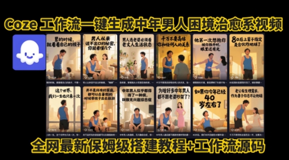 coze工作流一键生成”中年男人困境扎心高涨粉高播放量图文视频”保姆级拆解教程，无需剪辑，无需拍摄写文案-800资源网