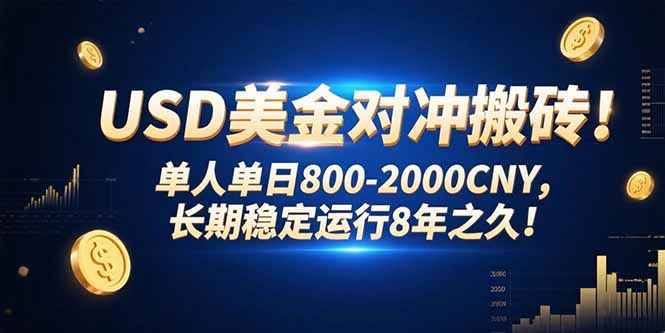 USD美金对冲搬砖!单人单日800-2000CNY，长期稳定运行8年之久!-800资源网