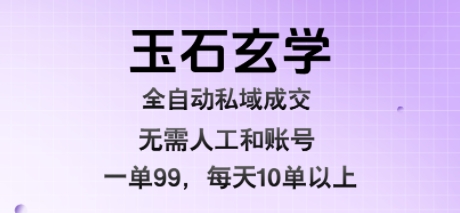 玉石玄学全自动私域成交，一单99每天十单以上，无需人工和矩阵账号，蓝海项目直接干-800资源网