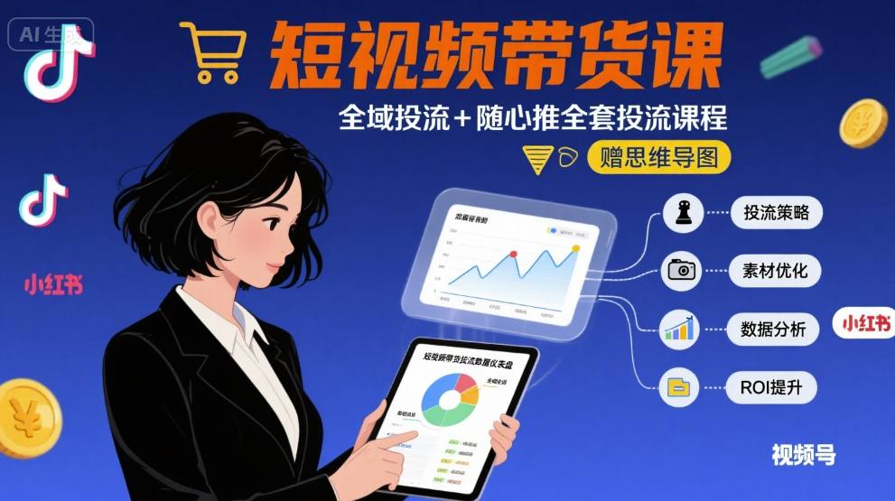 最新短视频带货课，全域投流+随心推全套投流课程+思维导图-800资源网