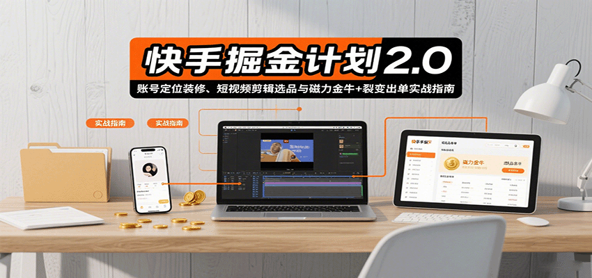 快手掘金计划2.0，账号定位装修、短视频剪辑选品与磁力金牛+裂变出单实战指南-800资源网