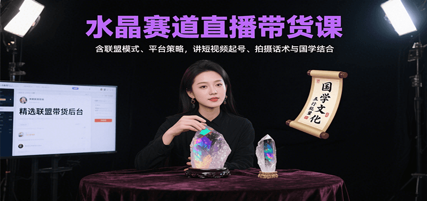 水晶赛道直播带货课：含联盟模式、平台策略，讲短视频起号、拍摄话术与国学结合-800资源网
