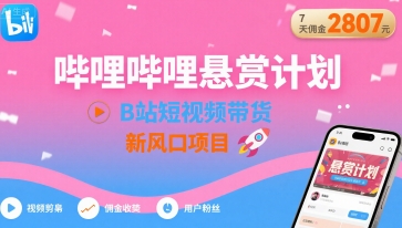 哔哩哔哩悬赏计划，B站短视频带货，7天佣金2807，新风口项目-800资源网