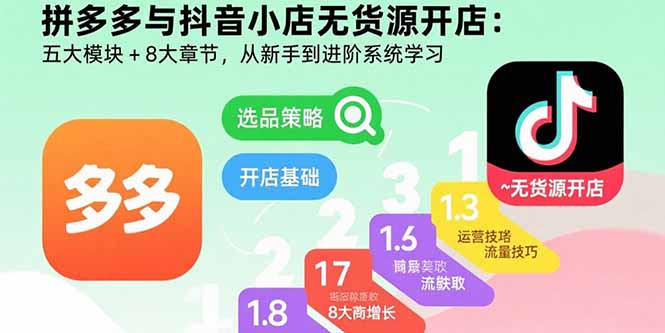 拼多多与抖音小店无货源开店：五大模块+8大章节，从新手到进阶系统学习-800资源网