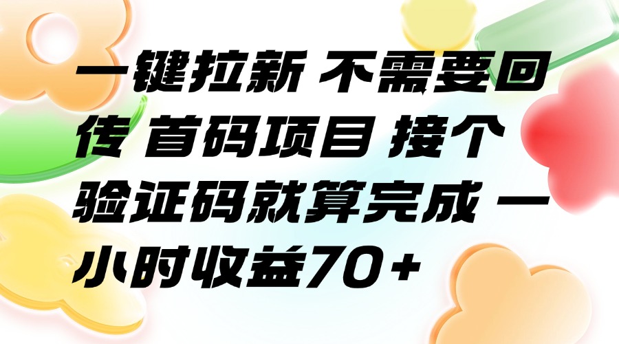 一键拉新 不需要回传 首码项目 接个验证码就算完成 一小时收益70+-800资源网