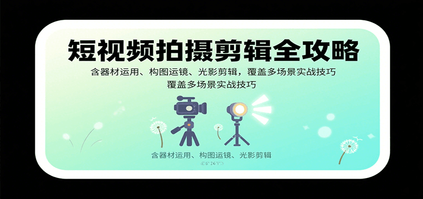 短视频拍摄剪辑全攻略：含器材运用、构图运镜、光影剪辑，覆盖多场景实战技巧-800资源网