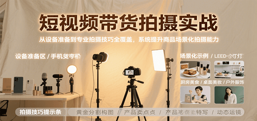 短视频带货拍摄实战，从设备准备到专业拍摄技巧全覆盖，系统提升商品场景化拍摄能力-800资源网