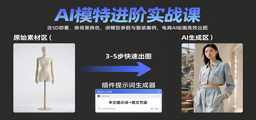 AI模特进阶实战课：含SD部署、换背景换色，讲模型参数与服装案例，电商AI绘画高效出图-800资源网