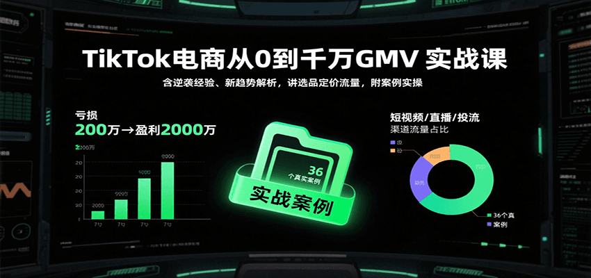 TikTok电商从0到千万GMV实战课，含逆袭经验、新趋势解析，讲选品定价流量，附案例实操-800资源网