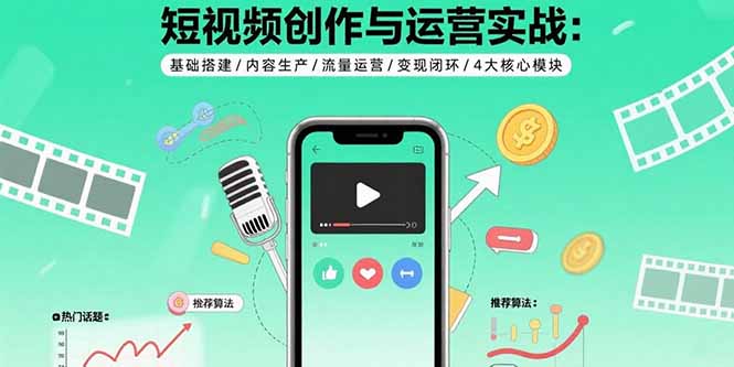 短视频创作与运营实战：基础搭建/内容生产/流量运营/变现闭环/4大核心模块-800资源网