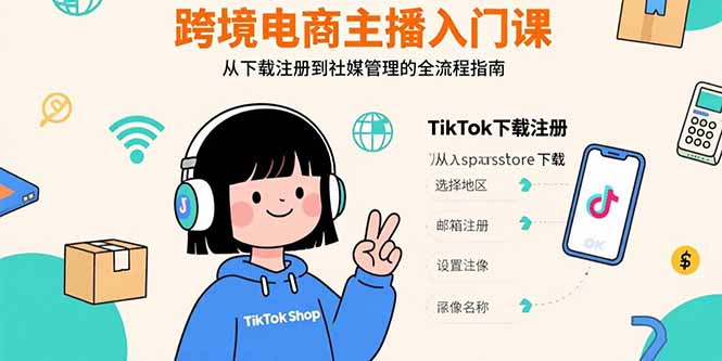 跨境电商主播入门课，TikTok下载注册，支付工具配置，社媒账号管理全流程-800资源网